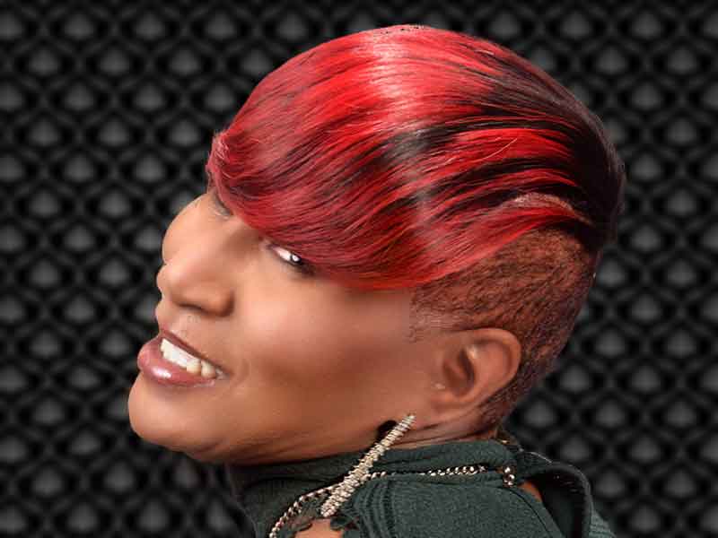 Short Hairstyle with Red Hair Color from Janee Hunter